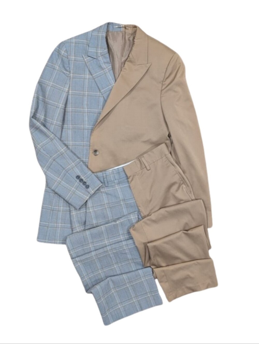 Jaded London Mens Split Suit 36R Jacket 30R Pants Two Tone Plaid Khaki Loose Fit
